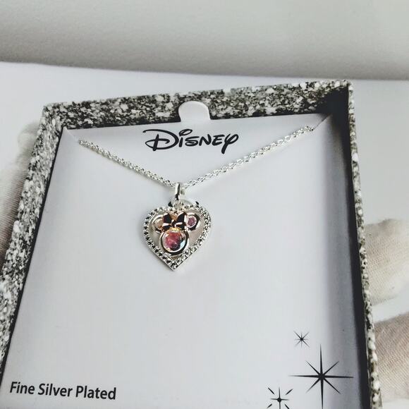Disney Minnie Mouse Necklace Silver-Toned Heart NIP - Picture 5 of 8